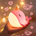 Fuloon Narwhal Night Light, 3-Level Dimming Silicone Touch Lamp with Rechargeable Battery & Timer, Cute Squishy Unicorn Whale Desk Decor, Funny White Elephant Gift for Adults Teens Kids (Pink)