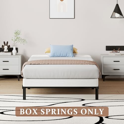 Twin Size Box Springs - 5 Inch Low Profile Mattress Foundation No Noise Heavy Duty Metal Basics Bed Base with Clean Fabric Cover, Easy Assembly