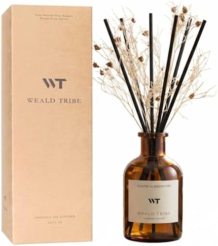 WEALD TRIBE Flower Reed Diffuser Set Clean White Linen Scent for Bathroom Air Fresheners | 4.0 fl oz Fragrance Oils with Sticks Home Fragrance Defusers | House Bedroom Office Shelf Decor & Gift