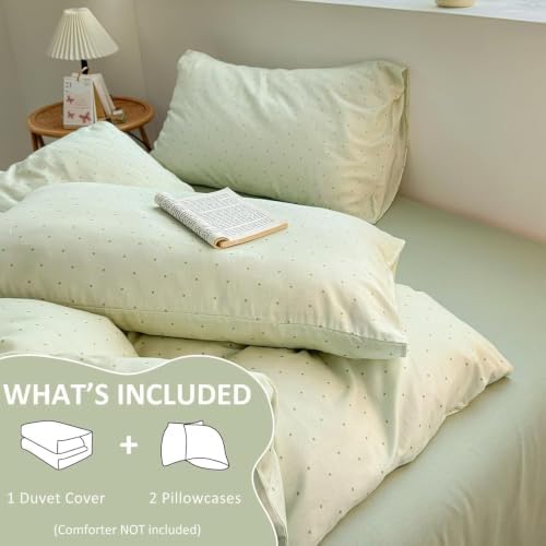 Green Queen Size Duvet Cover 90"×90",100% Cotton,Polka Dot Bedding