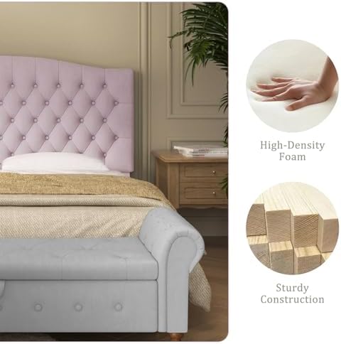 Furpopup Velvet Queen Size Headboard Only, Upholstered Wall Mount, Pink
