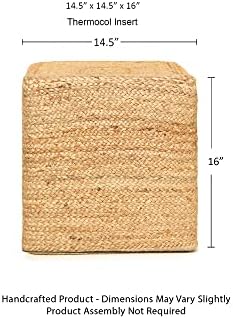· REDEARTH · Cube Pouf Foot Stool Ottoman - Classic Jute Poof - Natural