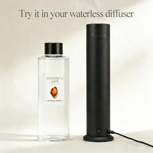 Chloefu LAN Morrocan Amber Scented Oil Diffuser Refill 6.76 fl oz Natural Essential Oil - Best for Home Bathroom Shelf Decor, 0% Alcohol, Unique Blend to Promote Sleep & Relieve Stress