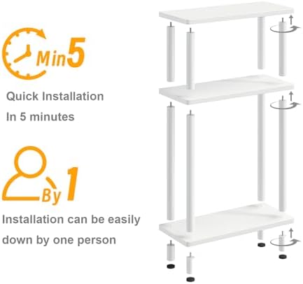 Apicizon Small Narrow Side Table, 3-Tier Skinny End Table, White