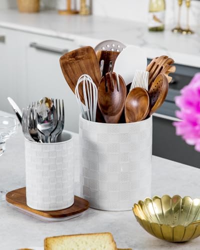 Nucookery Ceramic Utensil Holder for Kitchen Counter Organizer, Set of 2
