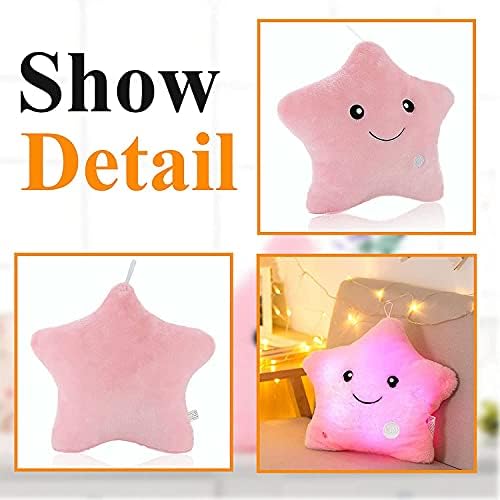 Glowing Star Pillows Decorative Throw Pillows, Cute Plush Doll Pillow Plush Toy for Girls Kids Christmas Birthday Childrens Day Gifts,Pink Stuffed Animals Throw Pillows for Bed,Lumbar,Sofa
