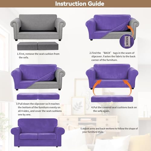 WEERRW Velvet Stretch 3 Pieces Couch Cover for Sofa Washable, Purple