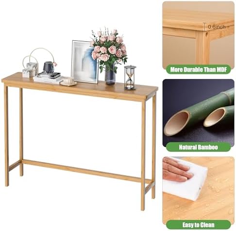 VASMIA Console Table, Entryway Table, Narrow Sofa Table, 39" Bamboo Hallway Table for Entryway, Living Room, Bedroom, Foyer, Natural