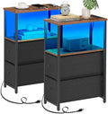 TUTOTAK Narrow LED End Table with Charging Station, Skinny Side Table
