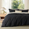 Bedsure Duvet Cover Queen Size, 3Pcs Soft Double Brushed Bedding Set, Black