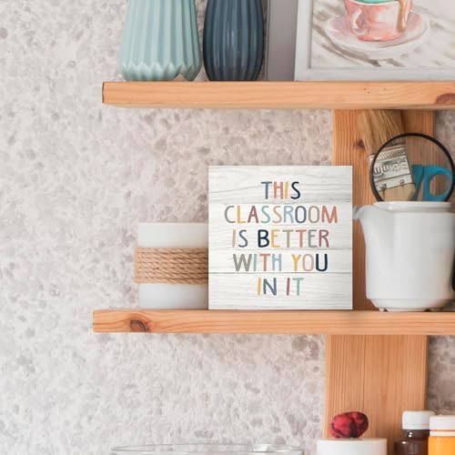 Boho Classroom Decor Inspirational Wood Box Sign Desk Decor 6x6, Playroom Nursery Classroom Quote Wooden Block Sign Decorations for Kids Room Reading Room Wall Tabletop Shelf