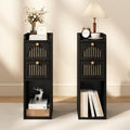 7.87" Narrow Nightstand Set of 2, Fluted Slim Bedside Table with 2 Drawers, Mid Century Modern Small End Table with Gold Metal Handles, for Bedroom, Living Room & Small Spaces - Black