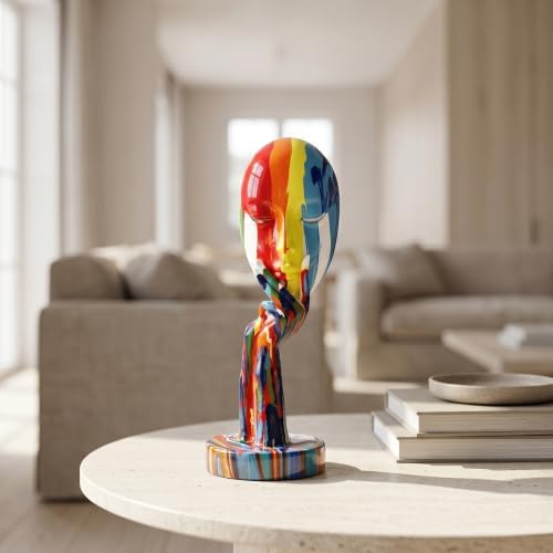 Simple Creative Colorful Female Face Art Statue Thinker Sculpture Abstract Character Crafts Ornament Home Office Bedroom Living Room Study Decoration (Small 11.8x4.3x4.3in)