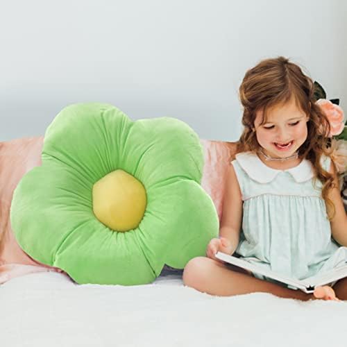 Butterfly Craze Flower-Shaped Floor Pillow - Machine Washable Plush Microfiber Cozy Area Pillow - Reading Floor Cushion for Kids - Toddler Lounger & Kids Tent Seating - Medium 20 in, Green