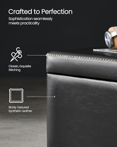 VASAGLE Storage Ottoman Bench with Stitching, PU Leather, Entryway Bedroom