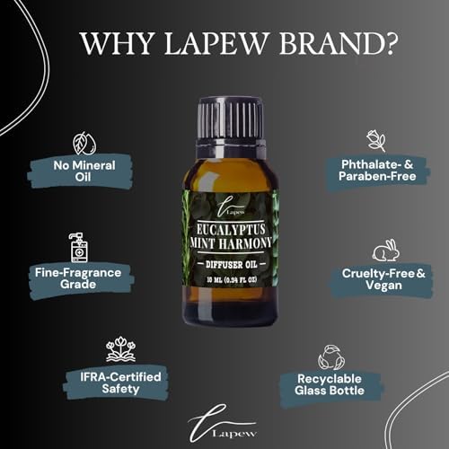 Lapew Eucalyptus Mint Harmony Waterless Diffuser Oil | Fragrance Oil for Nebulizer & Cold Air Diffusers | Scented Home Oil | 0.34 fl oz