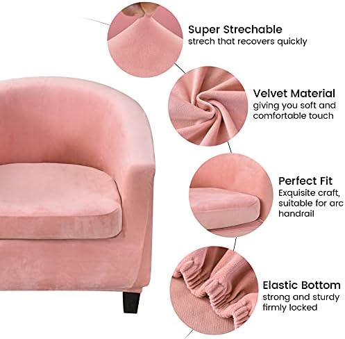 MIFXIN 2 Piece Velvet Tub Chair Covers with Cushion Cover Stretch Soft Removable Tub Chair Slipcovers Armchair Sofa Couch Furniture Protector Cover for Living Room Club Hotel (Pink)