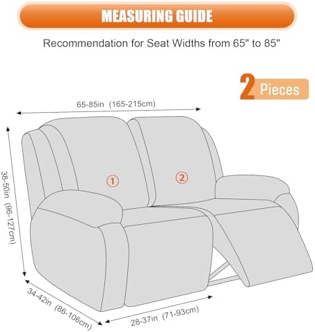 VANSOFY Oversized Stretch Recliner Loveseat Cover, Light Gray, 2 Seater