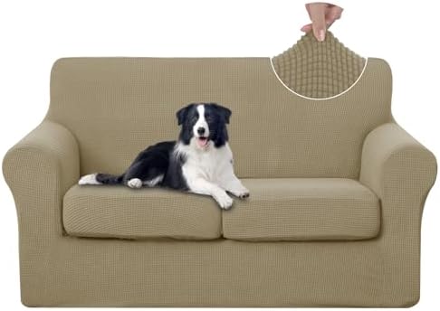 U-NICE HOME 3 Pieces Stretch Loveseat Couch Cover, Sand