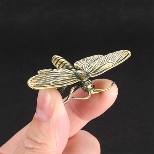 3PC Butterfly Bee Beetle Sculpture Solid Metal Brass Animal Figurine Mini Insect Statue Ornament for Home Office Garden Desktop Decor Scene Decoration (Butterfly + bee + Beetle)