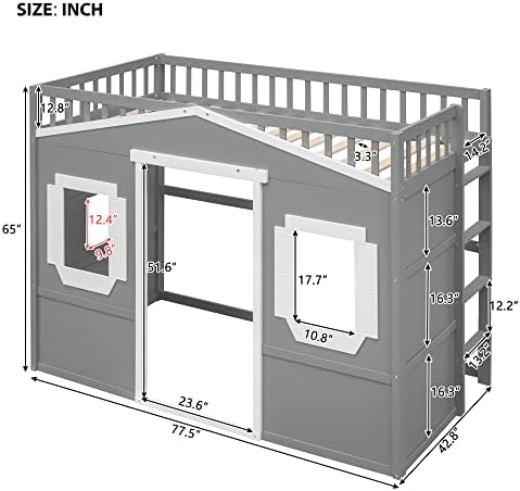 Bellemave Twin Loft Bed with Ladder, Solid Pine Wood Frame, 250LBS Capacity