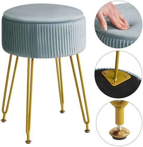 IBUYKE Storage Footrest Chair Ottoman, Makeup Vanity Stool, Blue LG-20H