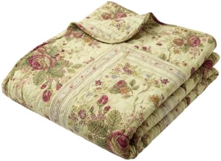 Greenland Home Fashions Antique Rose - Classic Traditional Floral - 100% Cotton Quilted Throw Blanket, 50 x 60 inches, Ecru