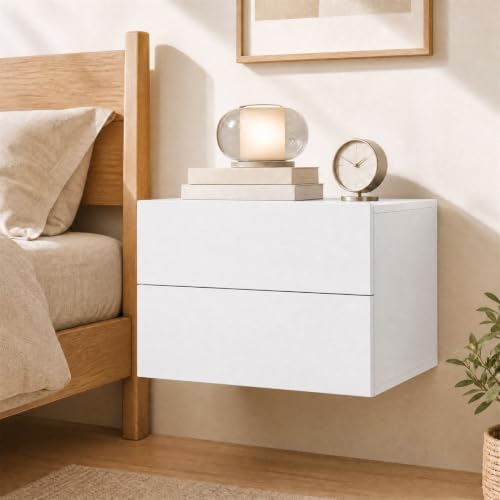GIANTEX Floating Nightstand, Wall-Mounted Bedside Table with 2 Drawers