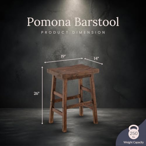 Alaterre Furniture Pomona Solid Wood Bar Stool Set of 2, Rustic Brown, 26”