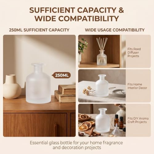 8.4oz Glass Reed Diffuser Bottles, Matte Clear Fragrance Container