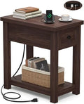 Farmhouse Narrow End Table with Charging Station for Couch, 13.8" Wide