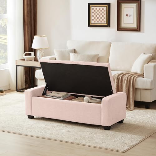 Huatean Home 48" Ottoman with Storage, Pink Storage Ottoman Bench