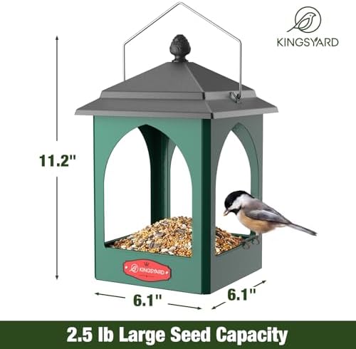 Kingsyard Hanging Platform Bird Feeder for Outdoors, Rain-Resistant Roof