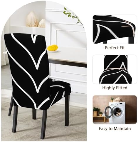 SearchI Dining Room Chair Covers Set of 4, Stretch Parsons Chair Slipcovers Super Fit Spandex Removable Washable Kitchen Chair Protector Cover for Dining Room, Hotel, Ceremony (Black)