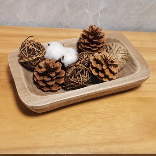 Wooden Dough Bowl Decor, Vintage Wooden Bowl Hand Carved Home Decor for Dining Table Center, Living Room, Kitchen Decor. (10inch brown)