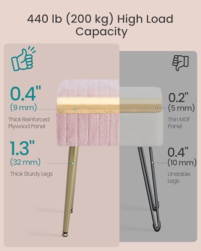 SONGMICS Vanity Stool Chair with Storage, Metal Legs, Max. Load 440 lb
