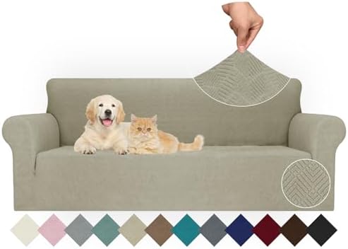 JIVINER Stretch Oversized Sofa Covers 1 Piece 4 Seater Couch Covers Jacquard Universal Sofa Slipcovers for Extra Large Funiture Protector for Kids, Pets (Khaki, XL Sofa)