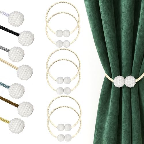 Hion Magnetic Curtain Tiebacks Beige 6pcs, Curtain Holdbacks Hooks Holders