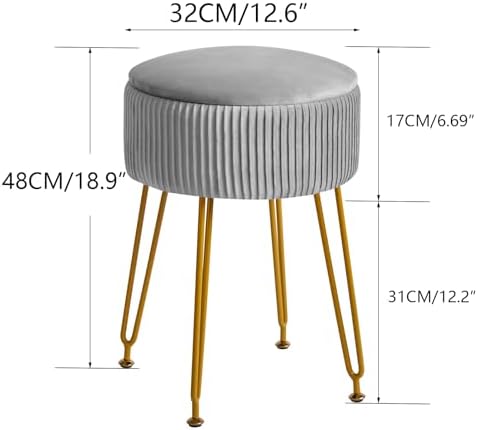 IBUYKE Storage Footrest Chair Ottoman, Makeup Vanity Stool, Grey LG-20G