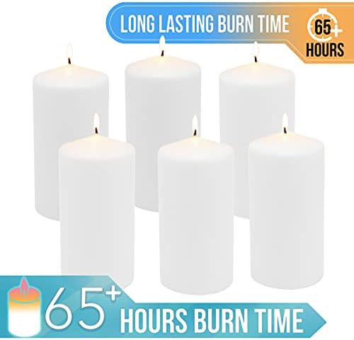 Stonebriar Unscented White Tall Pillar Candles, 65 Hour Burning Candle Pillars, Perfect for Decor, Weddings, Emergencies 3" X 6", 6 count