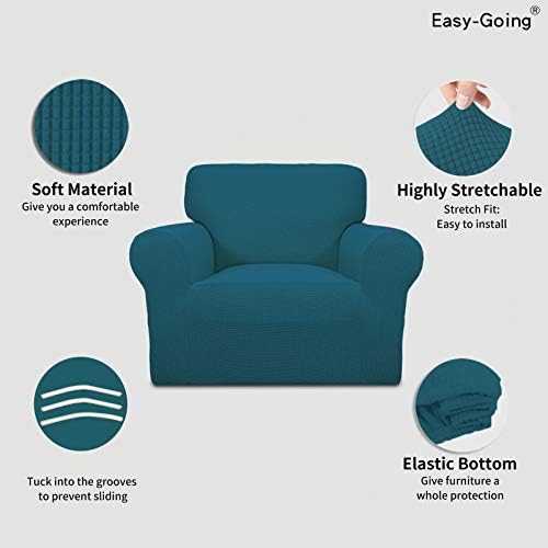 Easy-Going Stretch Chair Slipcover with Arm Washable Peacock Blue