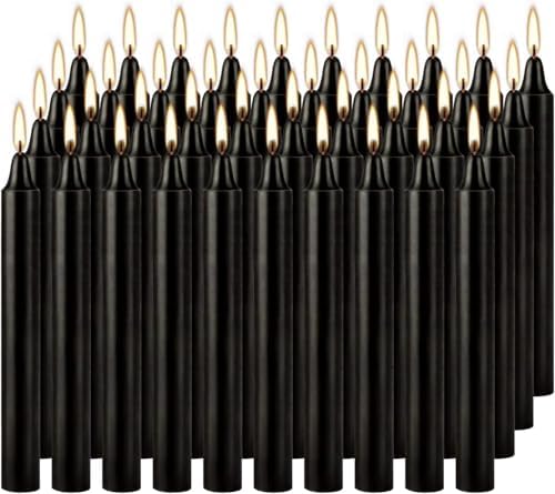 Black Taper Candles, 4 Inch, Unscented, 100% Cotton Wick, 2-Hour Burn Time, for Halloween, Rituals, Meditation, Altar, 40 Pack