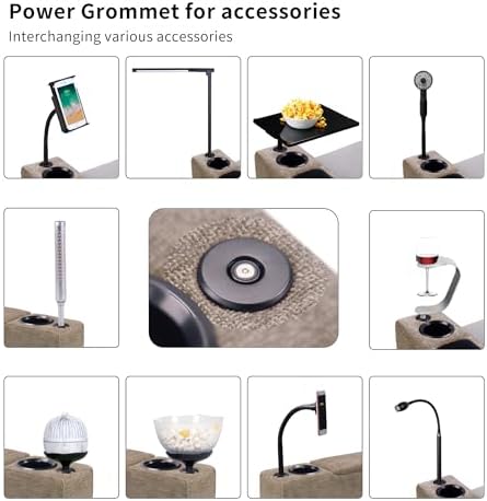 Multifunctional Sofa Armrest, Couch Armrest with Cup Holder, Removable Sofa Caddy with Storage,Equipped with LED Reading Light&Wireless Charge Stand, Brown
