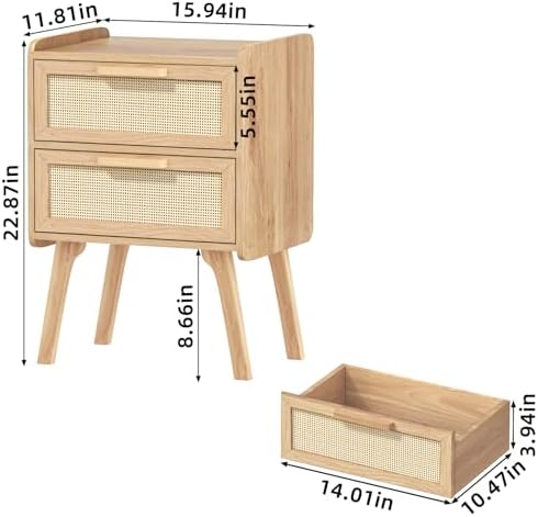 Lerliuo Rattan Nightstands Set of 2 for Bedroom, 2 Drawers