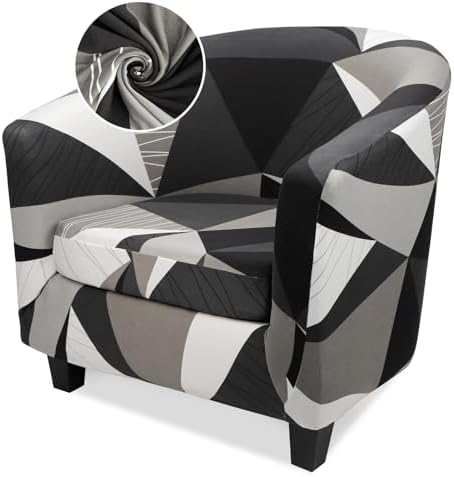Barrel Chair Slipcovers, 2 Piece Removable Club Sofa Covers Bar Hotel Slipcover with Cushion Cover, High Stretch Armchair Barrel Chair Slipcover Washable Furniture Protector for Living Room