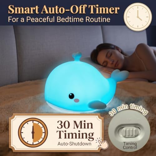 Whale Night Light, Dimmable Animal Lamp, Touch, Remote & Timer