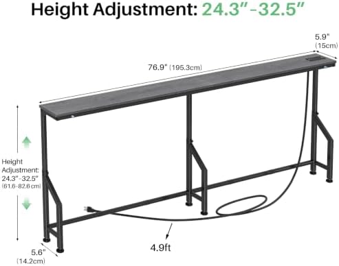 Kitstorack 76.9" Narrow Console Table with Power Outlet for Living Room
