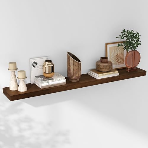 Axeman Floating Shelves, 8 Inch Deep Modern Solid Wood Wall Shelves for Storage, Wall Mounted Display Shelving with Invisible Heavy-Duty Metal Bracket, 48" W x 8" D x 1.6" H, Walnut