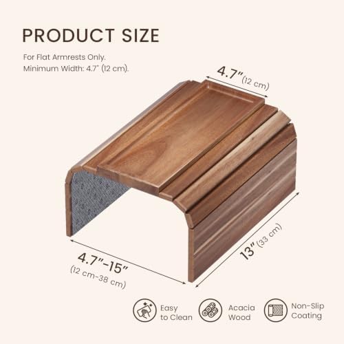 Acacia Wood Folding Sofa Arm Tray with Anti-Slip Pad