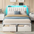 Furnulem White Full Size Bed Frame with PU Upholstered Headboard, 2 Drawers